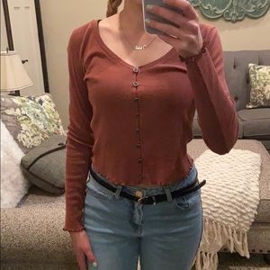 American Eagle Ribbed Button Long Sleeve
